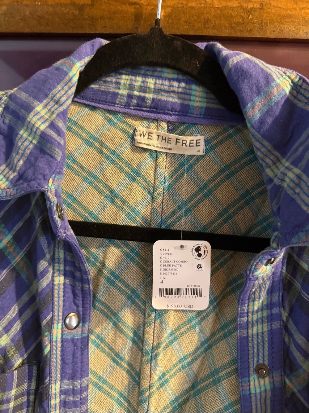 Free People Ruth Plaid Shirt Dress NWT Purple Blue Snap Front Size Small - Picture 3 of 8